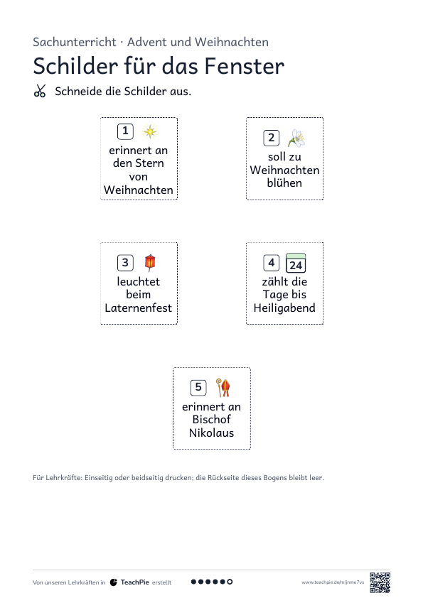 Weihnachtsbräuche: Anwendung Adventsfenster, Seite 3 von 3, Basis, Schülerblatt