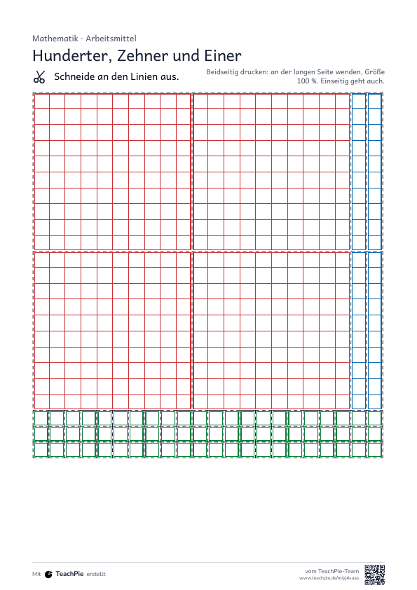 Stellenwerttafel mit Zehnersystemmaterial, Seite 3 von 6, Basis, Schülerblatt