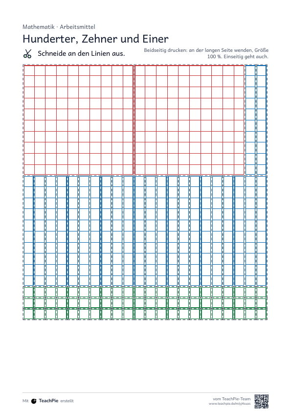 Stellenwerttafel mit Zehnersystemmaterial, Seite 5 von 6, Basis, Schülerblatt