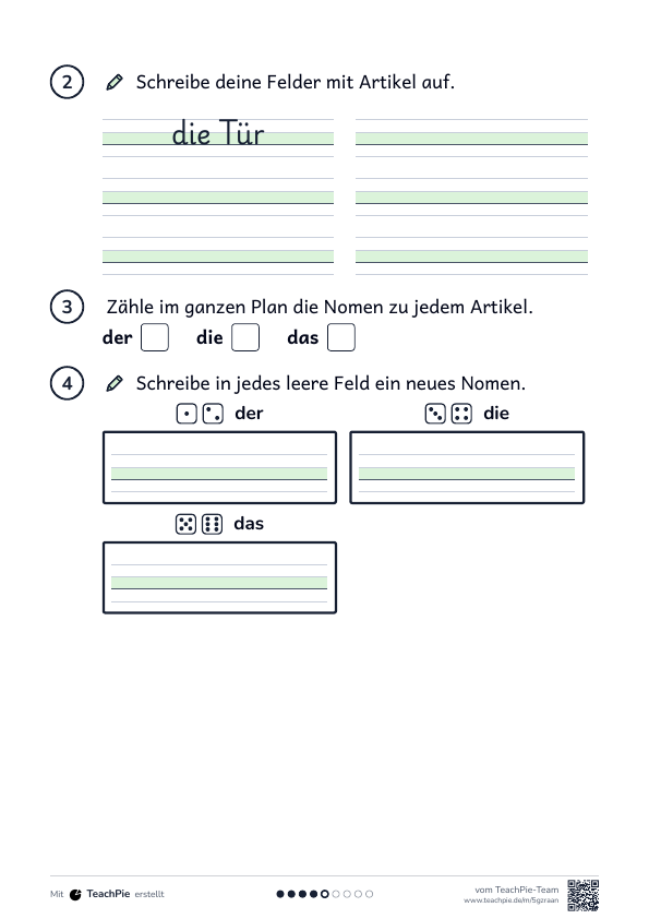 Artikel: Würfelspiel der, die, das, Seite 2 von 2, Basis, Schülerblatt