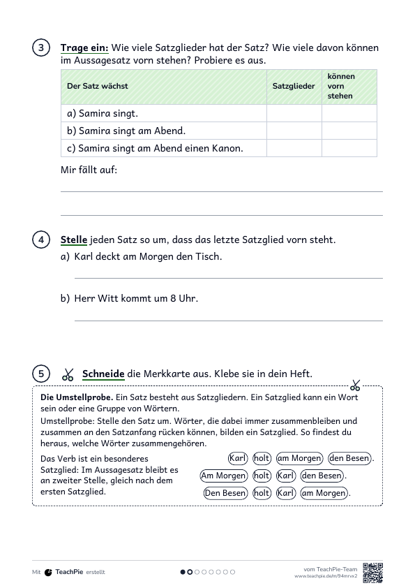 Umstellprobe: Merkblatt und Übungen, Seite 2 von 2, Basis, Schülerblatt