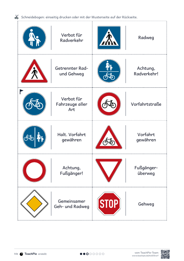 Verkehrsschilder: Domino zum Ausschneiden, Seite 3 von 4, Basis, Schülerblatt