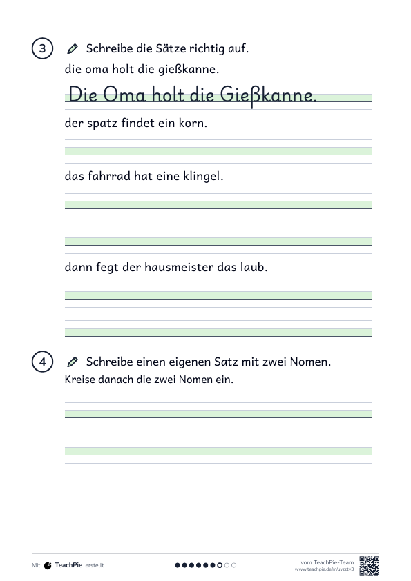 Großschreibung Nomen: Übungen mit Sätzen, Seite 2 von 2, Basis, Schülerblatt