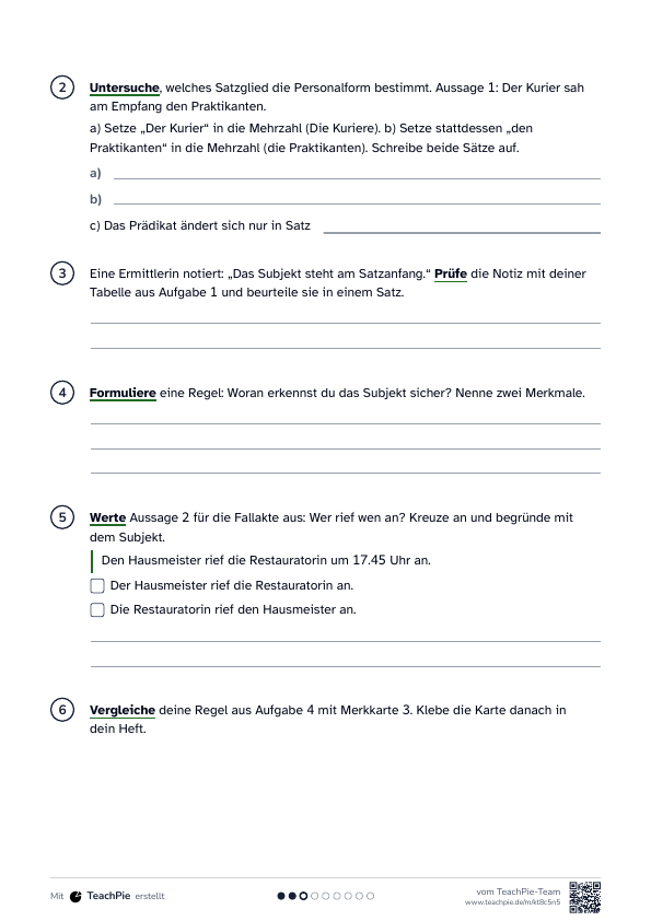 Subjekt bestimmen: Einführung, Seite 2 von 2, Basis, Schülerblatt
