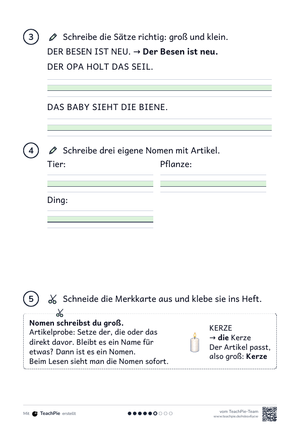 Nomen großschreiben: Merkblatt Artikelprobe, Seite 2 von 2, Basis, Schülerblatt
