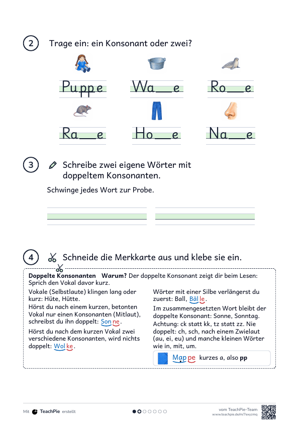 Doppelte Konsonanten: Merkblatt und Übungen, Seite 2 von 2, Basis, Schülerblatt
