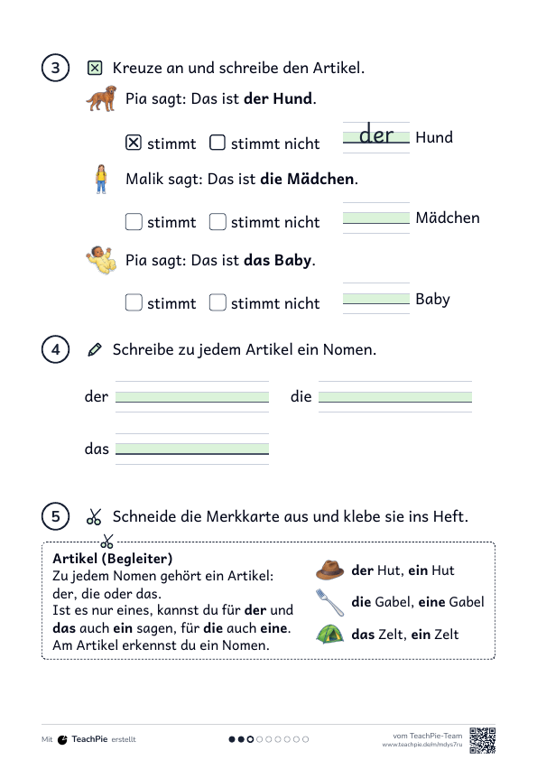 Artikel der, die, das: Merkblatt und Übungen, Seite 2 von 2, Basis, Schülerblatt