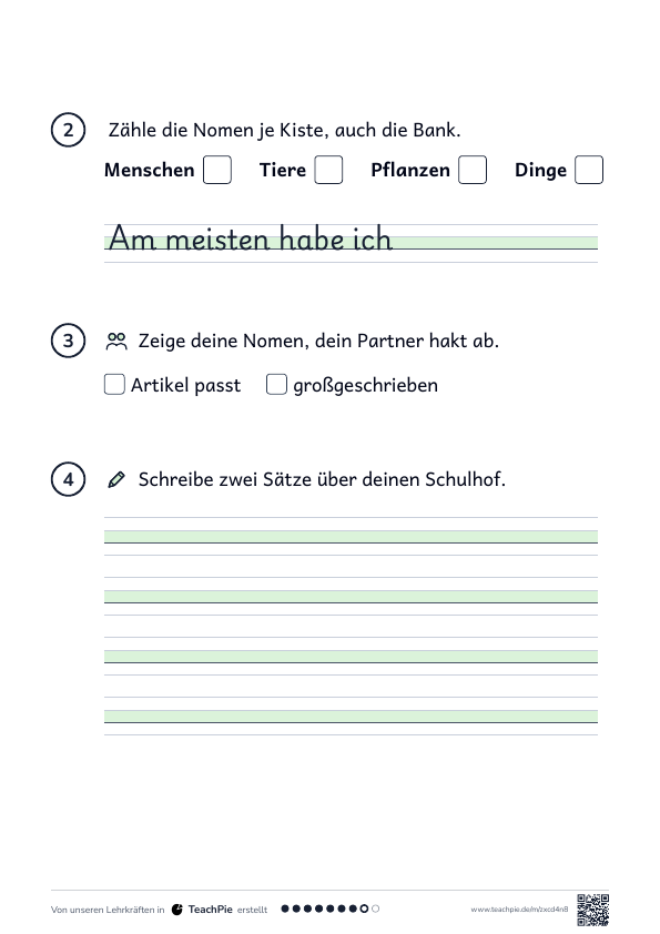 Namenwörter: Anwendung Nomenjagd Schulhof, Seite 2 von 2, Basis, Schülerblatt