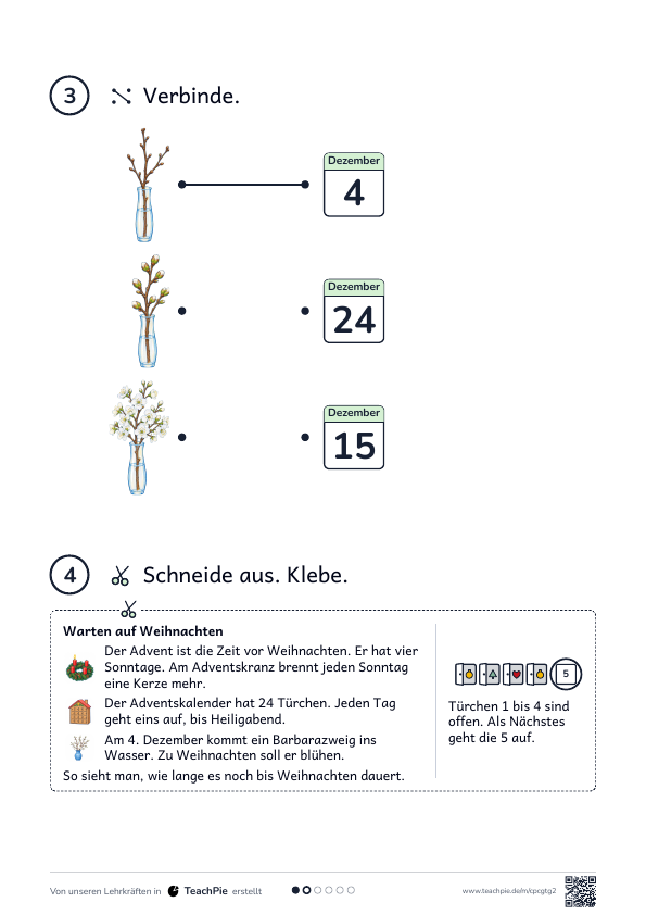 Advent: Merkblatt Kranz und Kalender, Seite 2 von 2, Basis, Schülerblatt