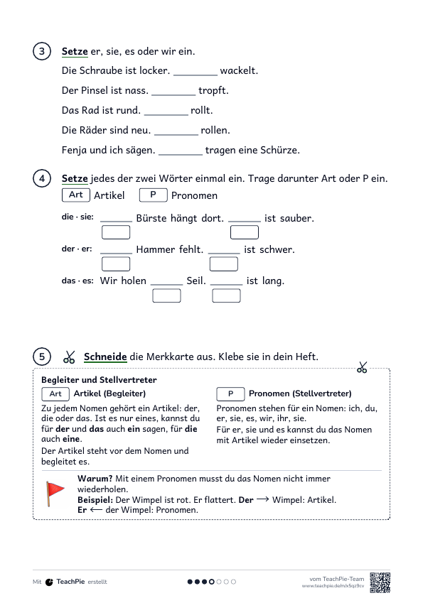 Artikel und Pronomen: Merkblatt und Übungen, Seite 2 von 2, Basis, Schülerblatt
