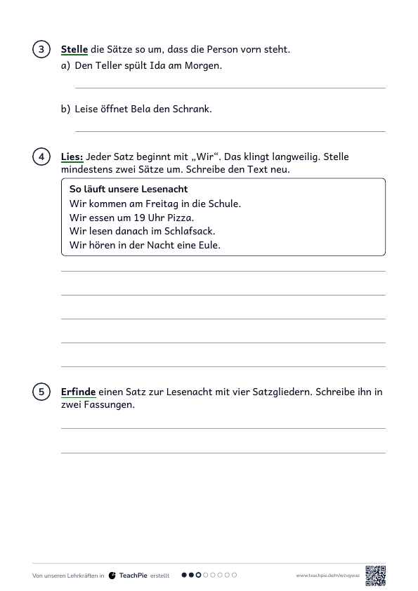 Satzglieder umstellen: Übungen, Seite 2 von 2, Basis, Schülerblatt
