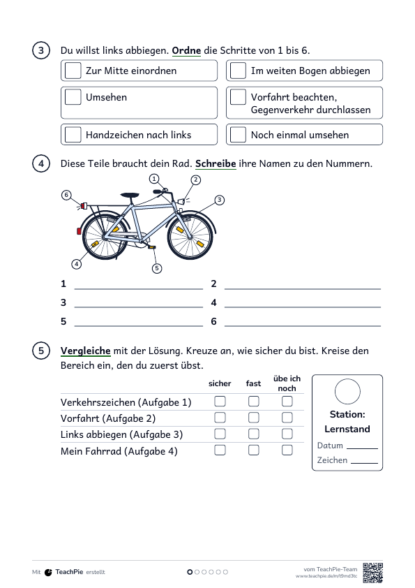 Fahrradprüfung: Wiederholung Lernstand, Seite 2 von 2, Basis, Schülerblatt