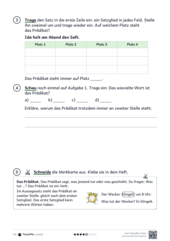 Prädikat: Merkblatt und Übungen, Seite 2 von 2, Basis, Schülerblatt