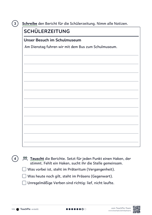 Zeitformen: Anwendung Bericht im Präteritum, Seite 2 von 2, Basis, Schülerblatt