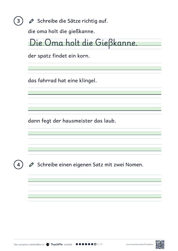 Großschreibung Nomen: Übungen mit Sätzen, Seite 2 von 2, Basis, Schülerblatt