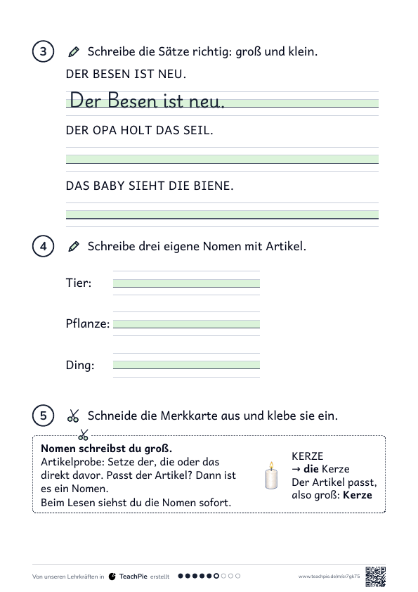 Nomen großschreiben: Merkblatt Artikelprobe, Seite 2 von 2, Basis, Schülerblatt