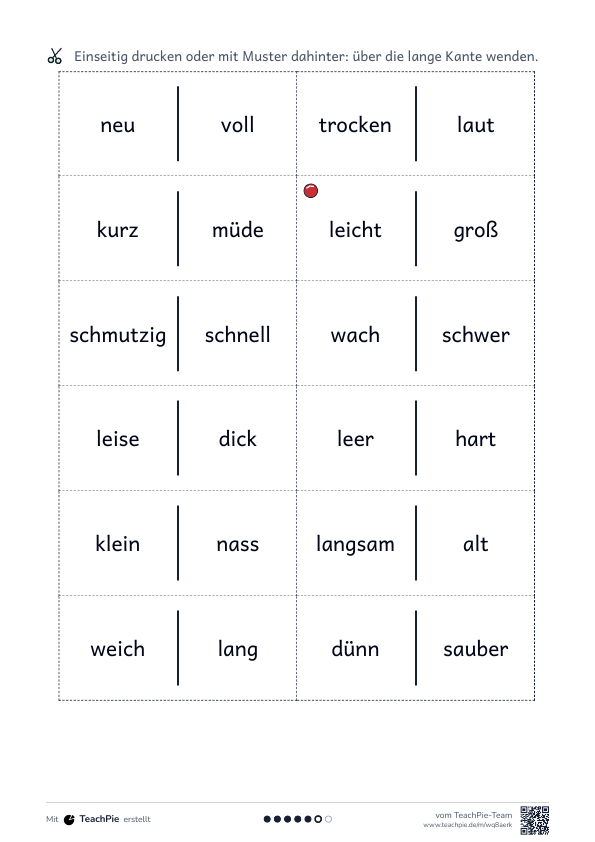 Gegensatzpaare: Domino mit Adjektiven, Seite 3 von 4, Basis, Schülerblatt