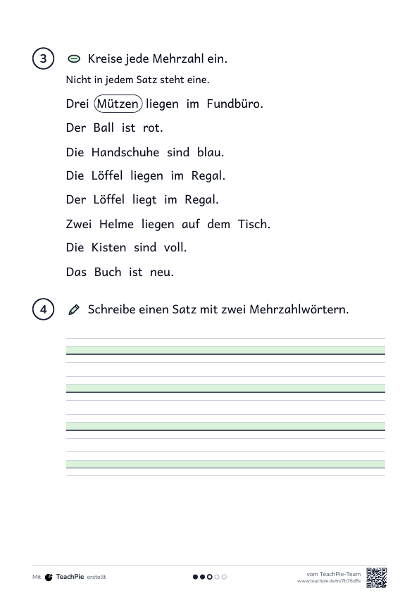 Einzahl und Mehrzahl: Übungen, Seite 2 von 2, Basis, Schülerblatt