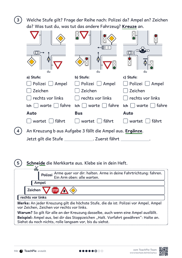 Vorfahrt: Merkblatt Zeichen, Ampel, Polizei, Seite 2 von 2, Basis, Schülerblatt