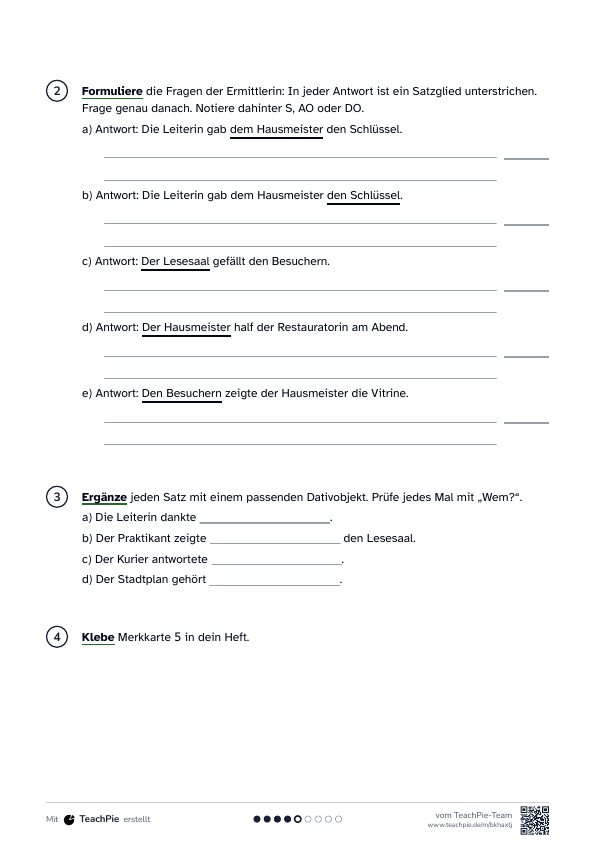 Dativobjekt: Merkblatt und Übungen, Seite 2 von 2, Basis, Schülerblatt
