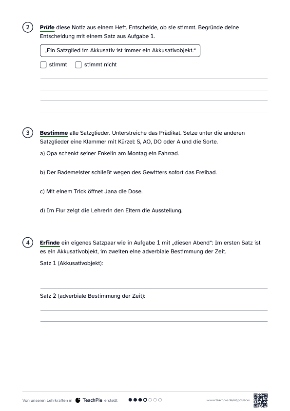 Adverbiale Bestimmungen: Übungen mit Objekten, Seite 2 von 2, Basis, Schülerblatt