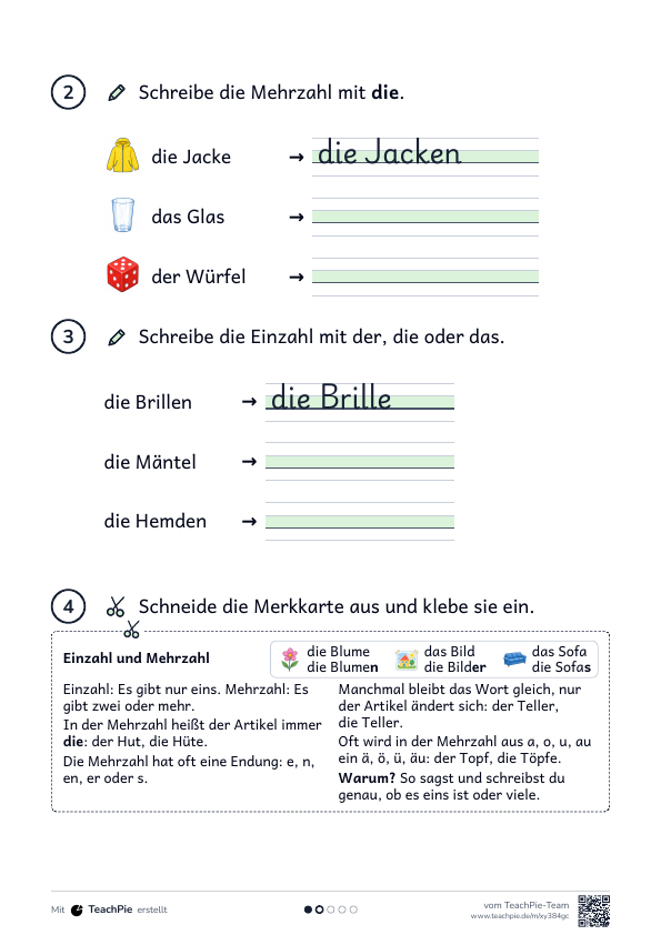 Mehrzahl bilden: Merkblatt und Übungen, Seite 2 von 2, Basis, Schülerblatt