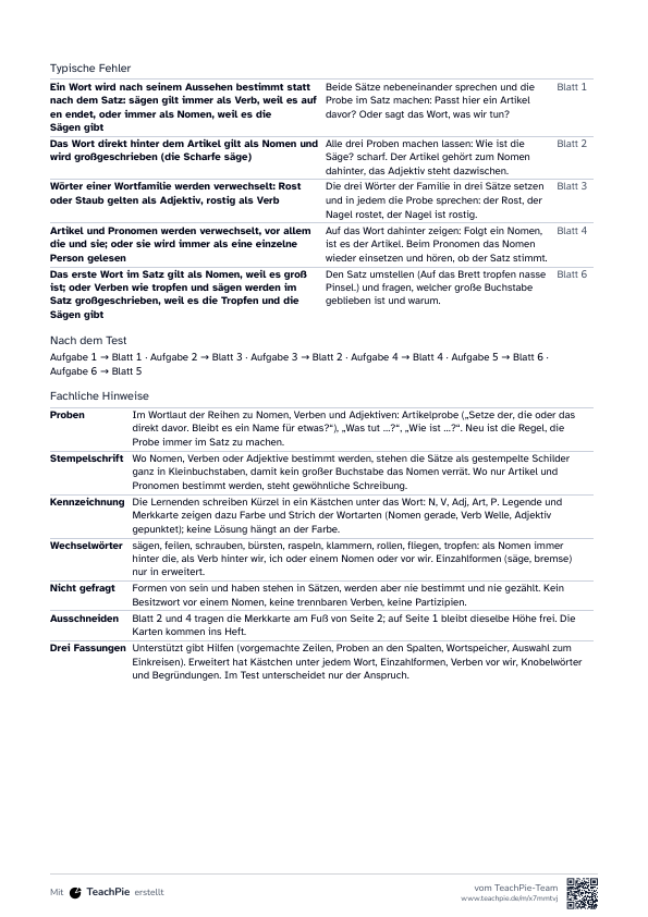 Wortarten: Überblick für Lehrkräfte, Seite 2 von 2, Basis, Schülerblatt