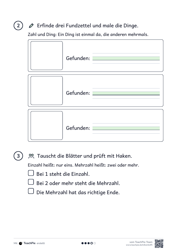 Mehrzahl: Anwendung Fundzettel, Seite 2 von 2, Basis, Schülerblatt