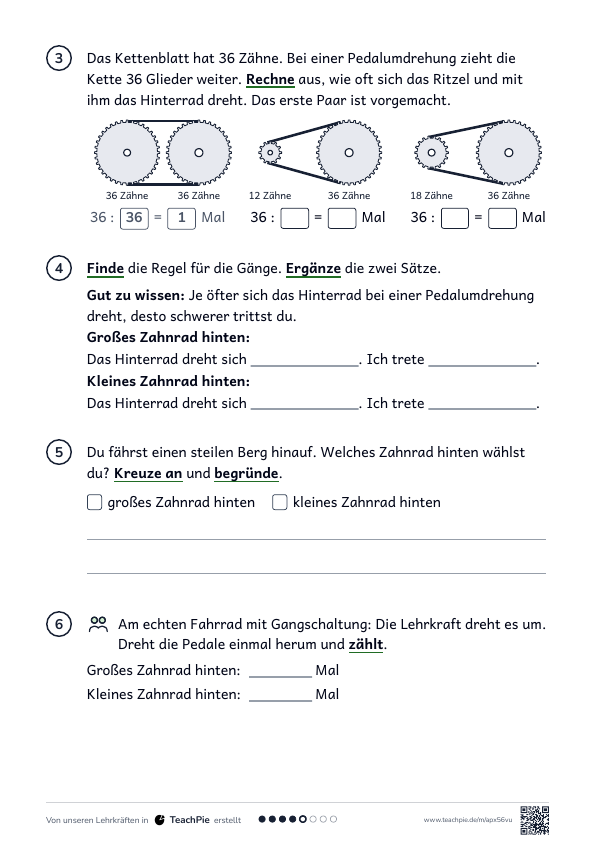 Fahrrad Gangschaltung: Einführung zur Kette, Seite 2 von 2, Basis, Schülerblatt