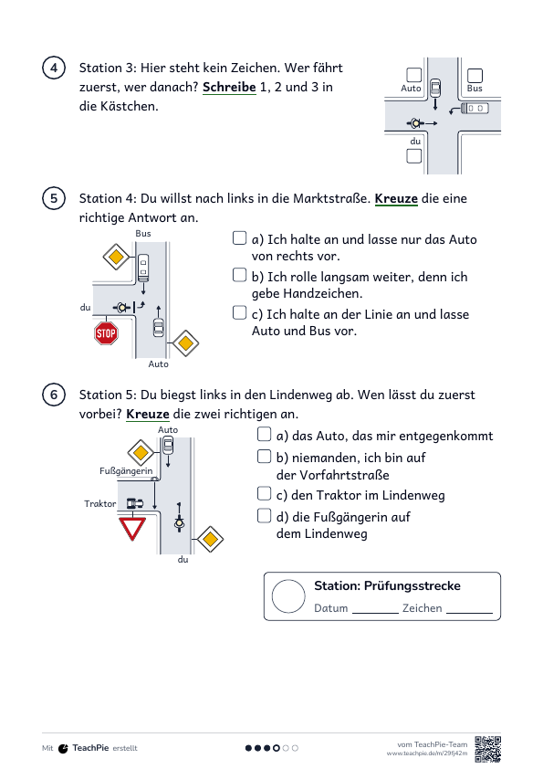 Fahrradprüfung: Anwendung Prüfungsstrecke, Seite 2 von 2, Basis, Schülerblatt
