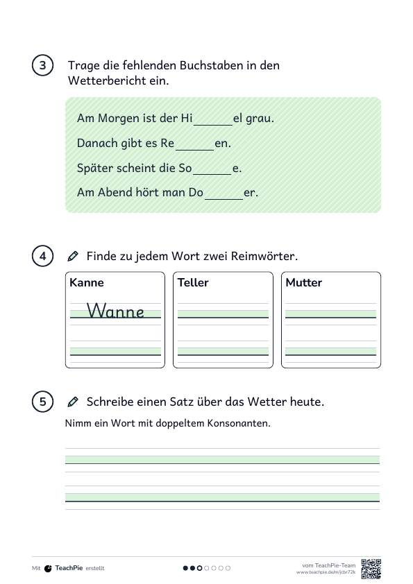 Doppelte Konsonanten: Übungen mit Bildern, Seite 2 von 2, Basis, Schülerblatt