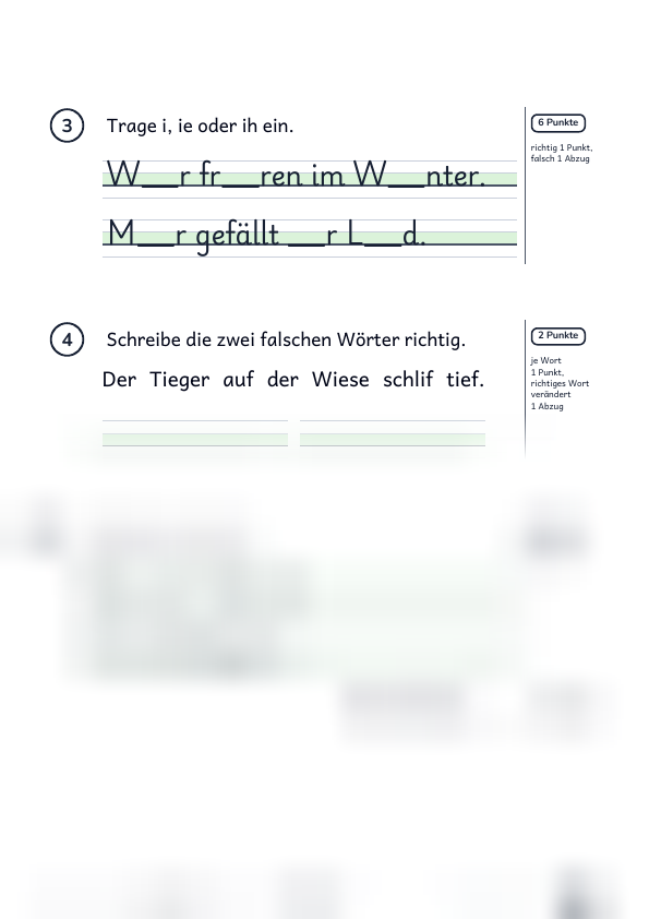 Wörter mit ie: Test mit Lösung, Page 2 of 2, Extended, Student sheet, Preview, lower part unreadable