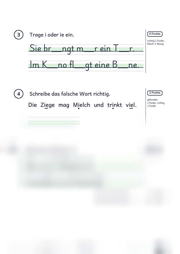 Wörter mit ie: Test mit Lösung, Page 2 of 2, Supported, Student sheet, Preview, lower part unreadable