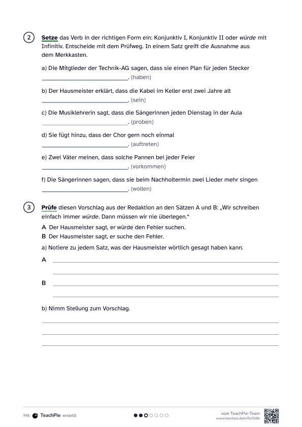 Konjunktiv I: Merkblatt Ersatzformen, Seite 2 von 2, Basis, Schülerblatt