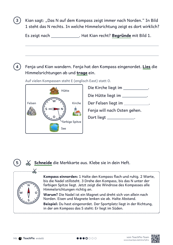 Kompass: Merkblatt zum Einnorden, Seite 2 von 2, Basis, Schülerblatt
